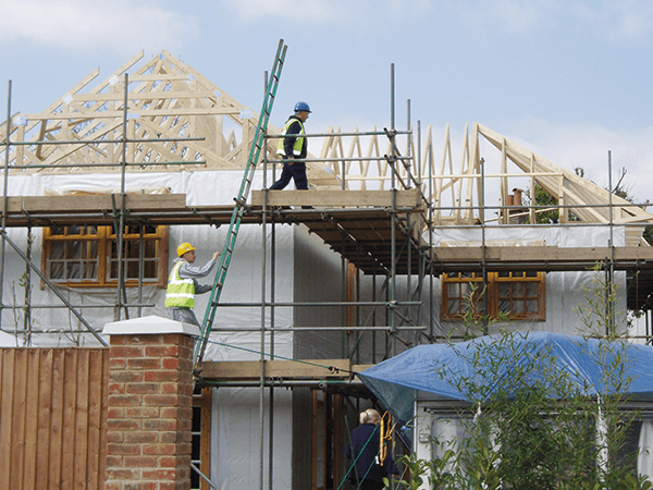 The roof structure is nearly complete