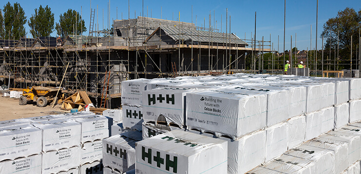 H+H aircrete blocks on building site
