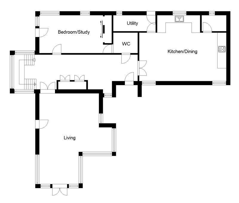 Four bedroom waterside house plans - ground floor