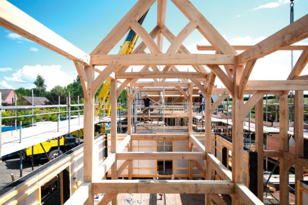 Timber frame home in construction
