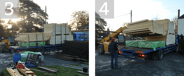The timber frame self build kit arrives on site