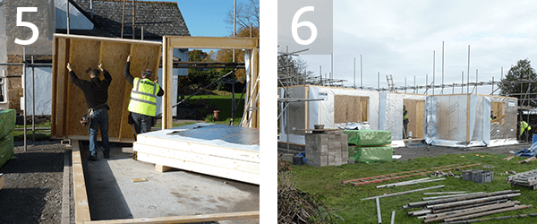 The ground floor timber frame panels are erected