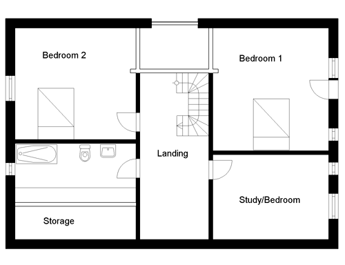 three bedroom straw bale house - first floor house plans