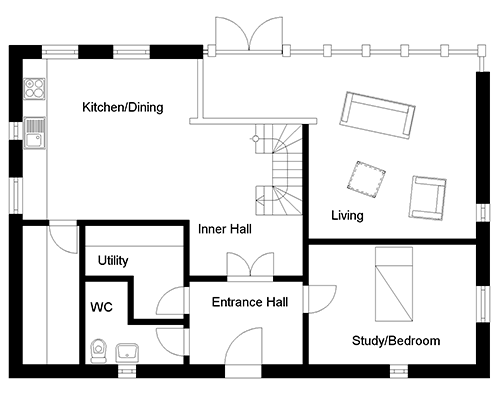 three bedroom straw bale house - ground floor house plans