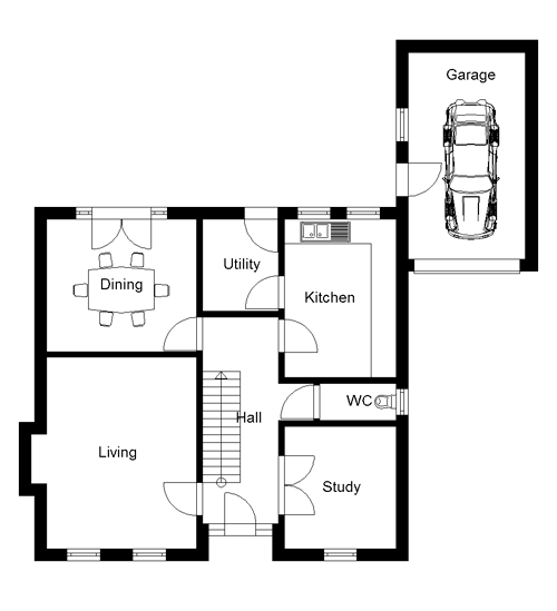 Ground floor plan for a suburban four bed detached home