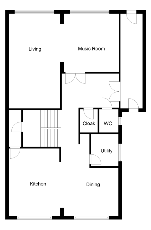 UK house plans - ground floor of a four bedroom bungalow renovation