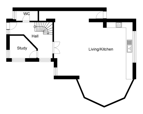 Ground floor house plan - coastal four bedroom home in Cornwall