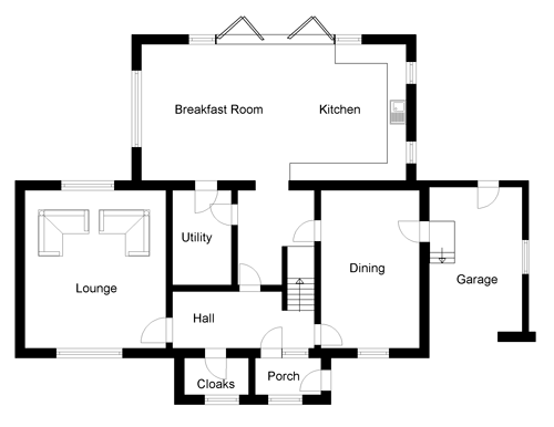 Ground floor house plans for a four bedroom Cornish farmhouse