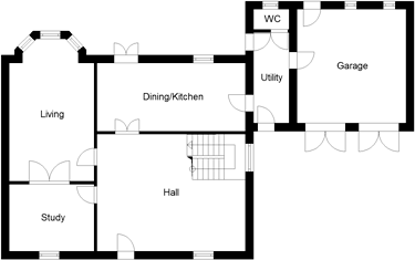 Three bedroom uk house plans - ground floor