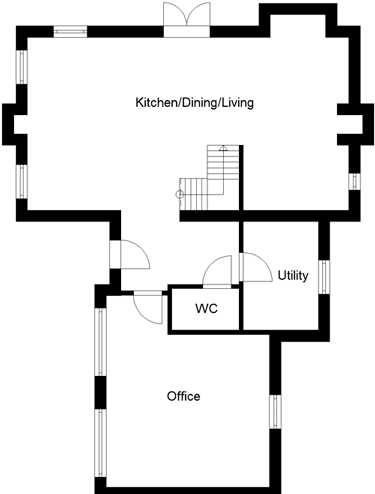 Three bedroom uk house plans - ground floor