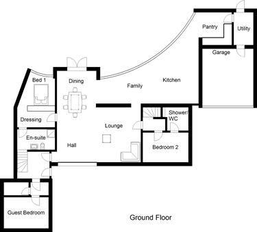 Four bedroom uk house plans - ground floor