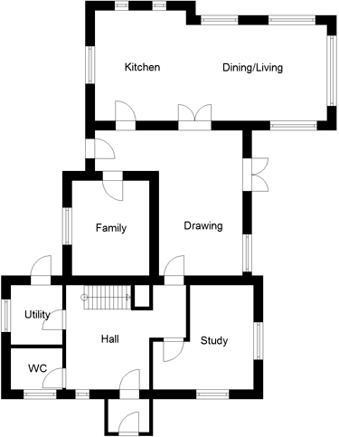 Four bedroom uk house plans - ground floor