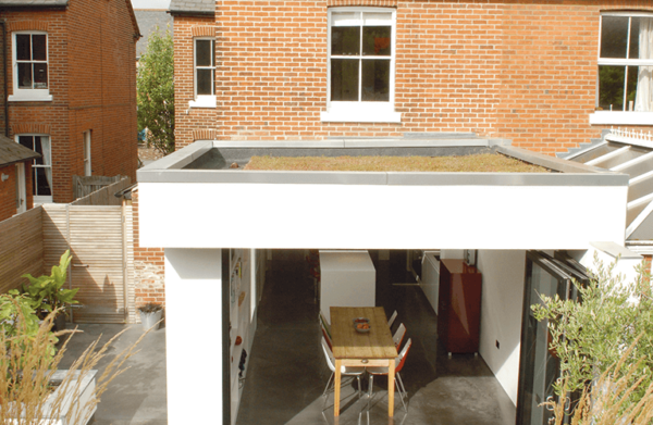 Contemporary extension with bi-fold doors and green roof