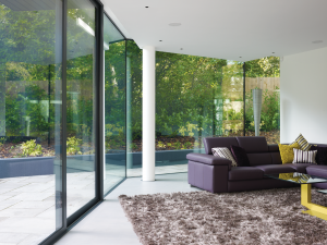 Glass wall home in concrete and steel frame