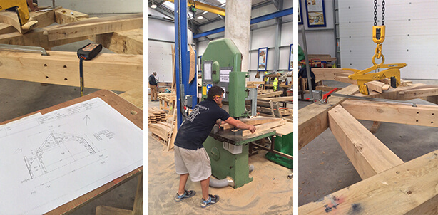 An oak frame during dry fitting