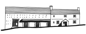 Sketch of a Cumbrian barn with pentice