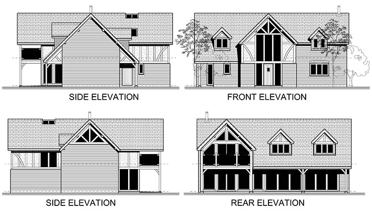 oak frame home elevations