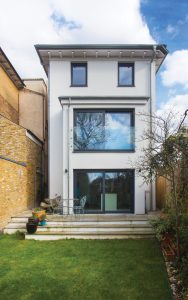 Timber frame prefab home in the city