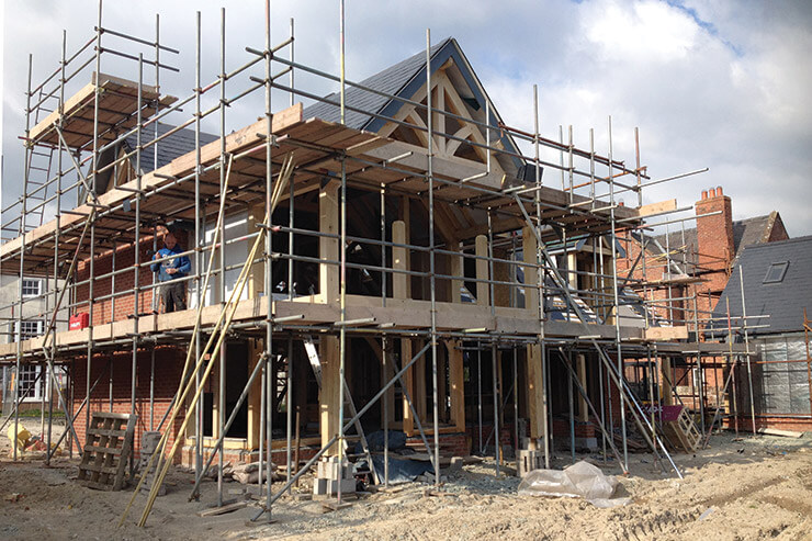 oak frame self build in progress