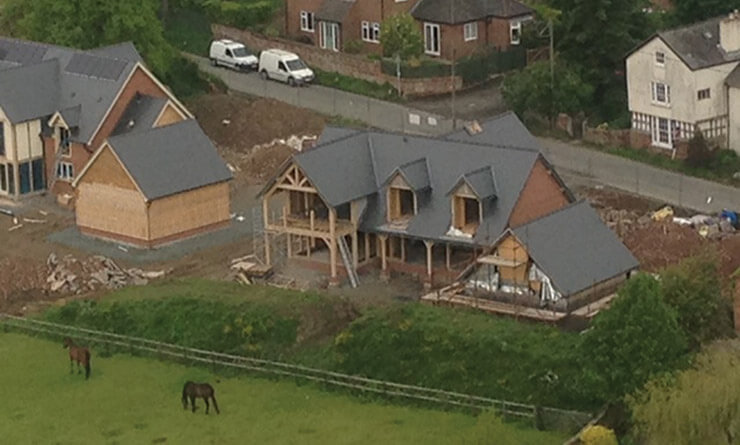 aerial view of oak frame self build