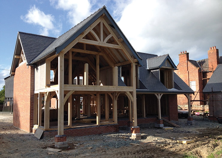scaffolding removed from oak frame home