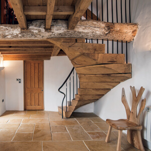 green oak rustic staircase