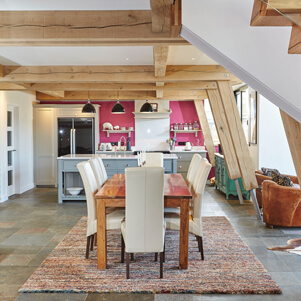 open plan oak frame kitchen