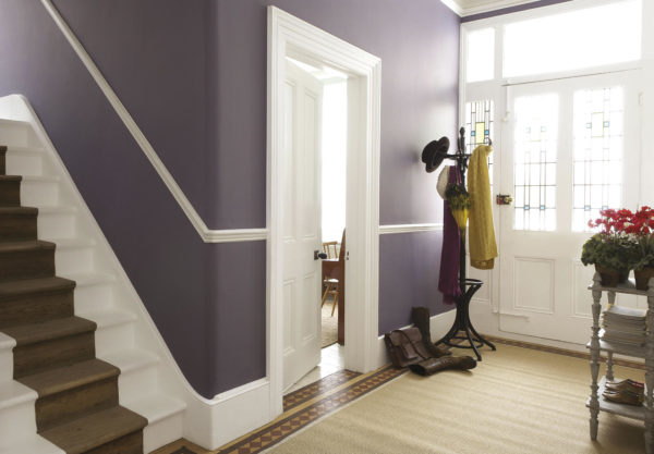 purple walls hallway design