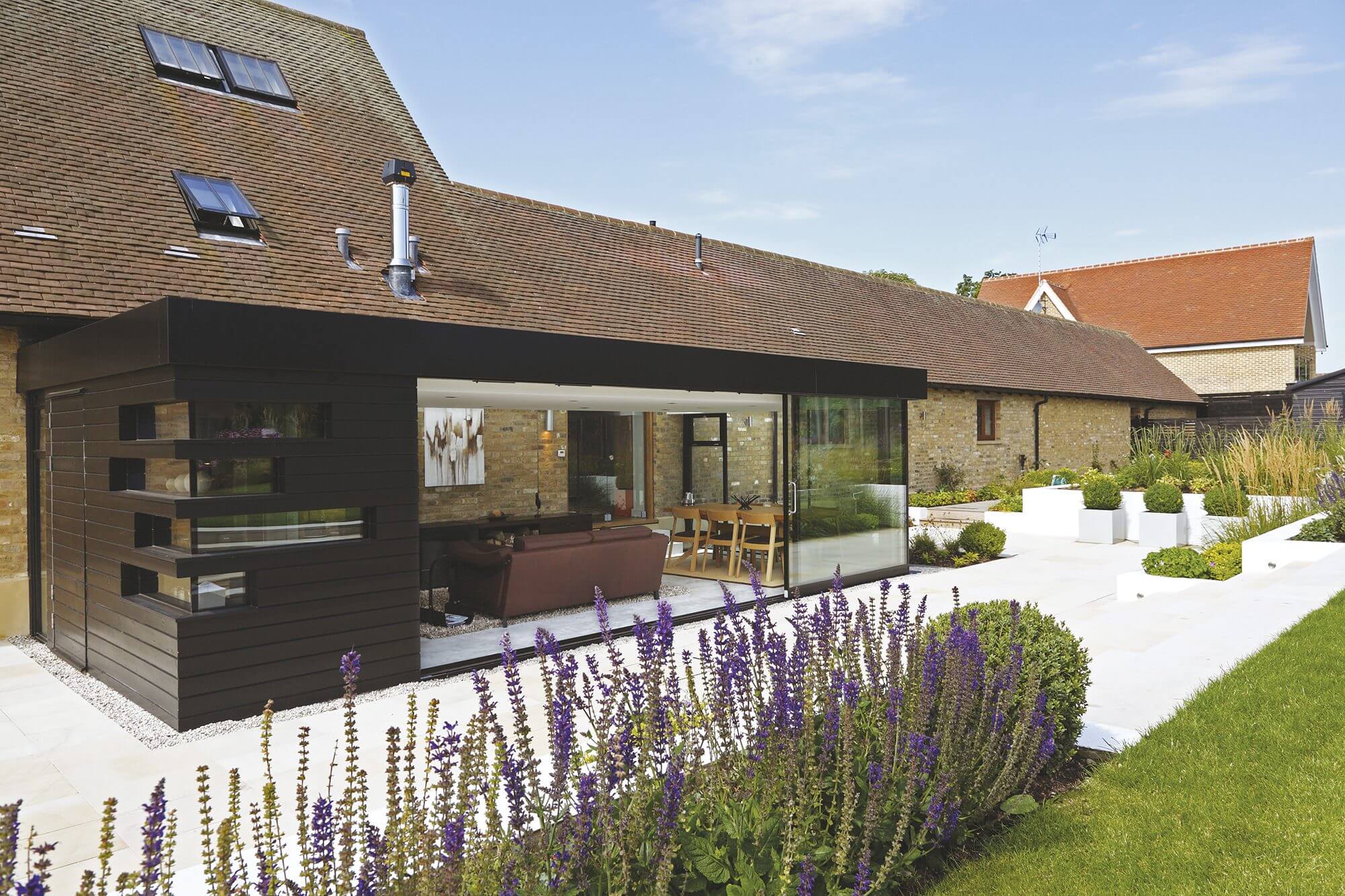 contemporary extension to barn