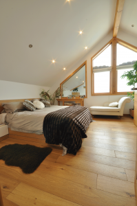 Neutral bedroom scheme with gables