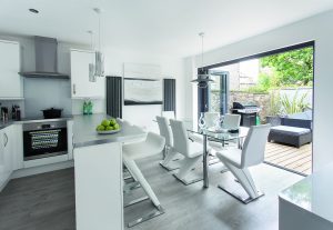 Modern black and white dining space