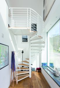 Spiral staircase in fire station conversion