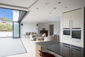 Large open plan modern kitchen and living area