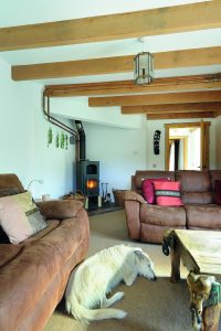 Eco home living room with wood burning stove