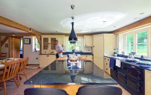 Oak framed open plan kitchen