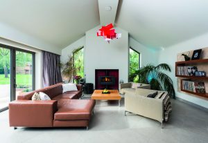 Large bright living room with corner sofa