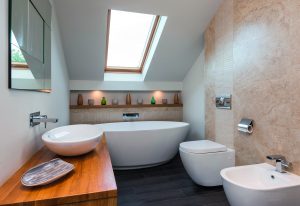 Simple modern bathroom with standalone bath