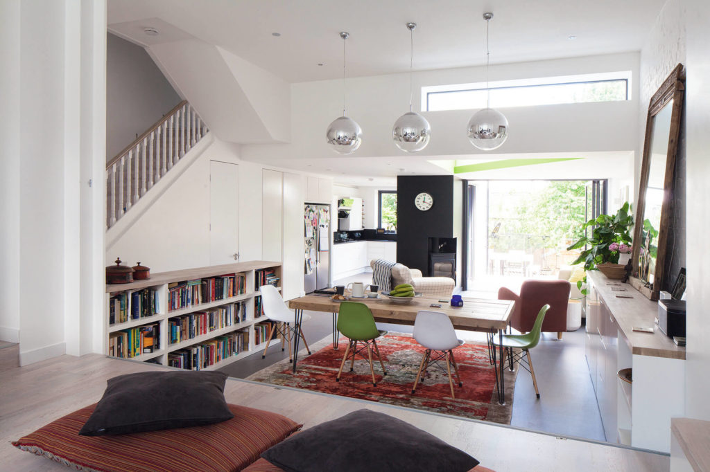 Open plan white living rom