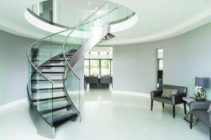 Metal and glass spiral staircase