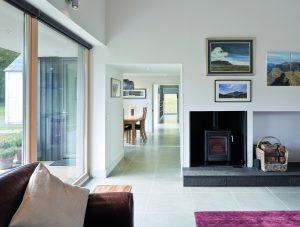 living area with large glass window