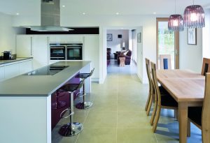 large open plan kitchen with dining area