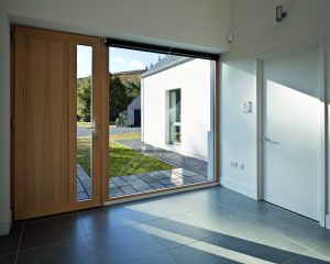 white porch with large glass window