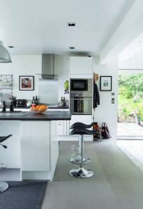 Large white kitchen with island