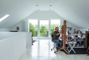 Large open plan white living area