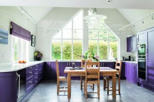 kitchen with purple finishings