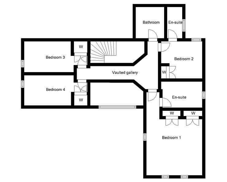 barn-style self-build home first floor plans