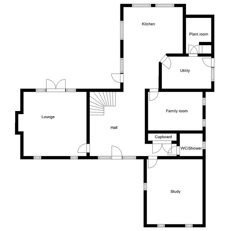 barn-style self-build home ground floor plans