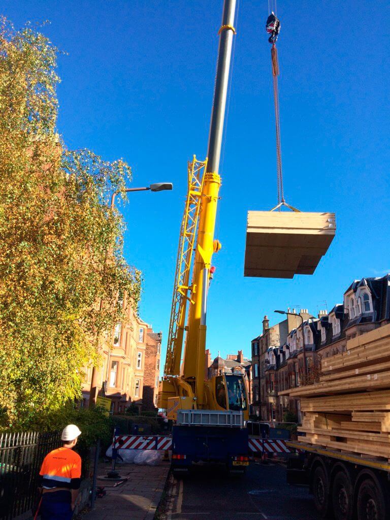 Timber frame being erected