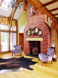 large brick fireplace