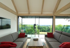 Living room in Oak frame home by carpenter oak